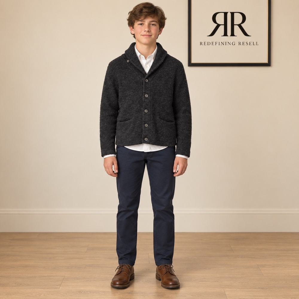 Polo Ralph Lauren Boys Large Charcoal Grey 100% Lambswool Shawl Collar Cardigan